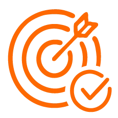 the-digitale_icon_geo-strategie Icon eines Zieles mit Pfeil in der Mitte und Häkchen im Kreis.